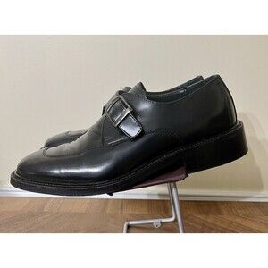 ALFANI Italy Vintage Black Genuine Leather Square Toe Buckle Loafers 8.5m Y2K
